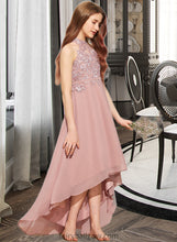 Load image into Gallery viewer, Casey A-Line Scoop Neck Asymmetrical Chiffon Lace Junior Bridesmaid Dress XXCP0013388