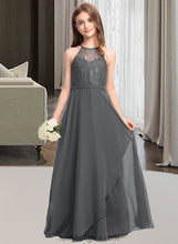 Load image into Gallery viewer, Kinsley A-Line Scoop Neck Floor-Length Chiffon Lace Junior Bridesmaid Dress With Cascading Ruffles XXCP0013389