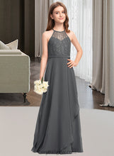 Load image into Gallery viewer, Kinsley A-Line Scoop Neck Floor-Length Chiffon Lace Junior Bridesmaid Dress With Cascading Ruffles XXCP0013389