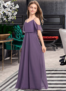 Ashtyn A-Line V-neck Floor-Length Chiffon Junior Bridesmaid Dress XXCP0013390