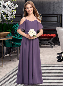 Ashtyn A-Line V-neck Floor-Length Chiffon Junior Bridesmaid Dress XXCP0013390