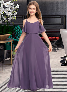 Ashtyn A-Line V-neck Floor-Length Chiffon Junior Bridesmaid Dress XXCP0013390