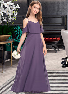 Ashtyn A-Line V-neck Floor-Length Chiffon Junior Bridesmaid Dress XXCP0013390