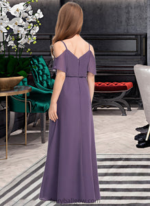 Ashtyn A-Line V-neck Floor-Length Chiffon Junior Bridesmaid Dress XXCP0013390