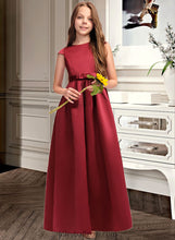 Load image into Gallery viewer, Cristina A-Line Scoop Neck Floor-Length Satin Junior Bridesmaid Dress With Bow(s) Pockets XXCP0013391