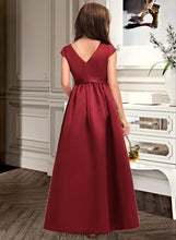 Load image into Gallery viewer, Cristina A-Line Scoop Neck Floor-Length Satin Junior Bridesmaid Dress With Bow(s) Pockets XXCP0013391