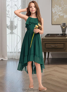 Ryan A-Line Scoop Neck Asymmetrical Chiffon Junior Bridesmaid Dress With Cascading Ruffles XXCP0013395