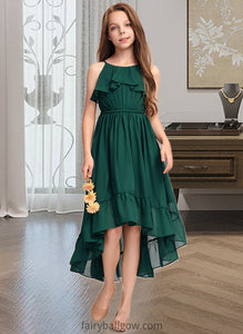 Ryan A-Line Scoop Neck Asymmetrical Chiffon Junior Bridesmaid Dress With Cascading Ruffles XXCP0013395