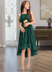 Ryan A-Line Scoop Neck Asymmetrical Chiffon Junior Bridesmaid Dress With Cascading Ruffles XXCP0013395