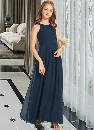 Melanie A-Line Scoop Neck Floor-Length Chiffon Junior Bridesmaid Dress With Ruffle XXCP0013397