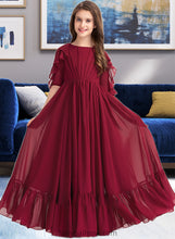 Load image into Gallery viewer, Mariyah A-Line Scoop Neck Floor-Length Chiffon Junior Bridesmaid Dress With Cascading Ruffles XXCP0013398