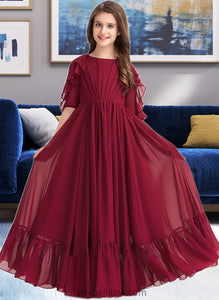 Mariyah A-Line Scoop Neck Floor-Length Chiffon Junior Bridesmaid Dress With Cascading Ruffles XXCP0013398