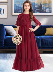 Mariyah A-Line Scoop Neck Floor-Length Chiffon Junior Bridesmaid Dress With Cascading Ruffles XXCP0013398