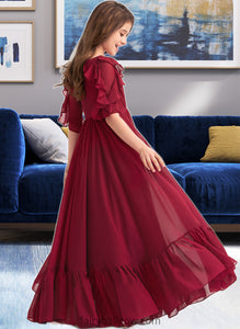 Mariyah A-Line Scoop Neck Floor-Length Chiffon Junior Bridesmaid Dress With Cascading Ruffles XXCP0013398