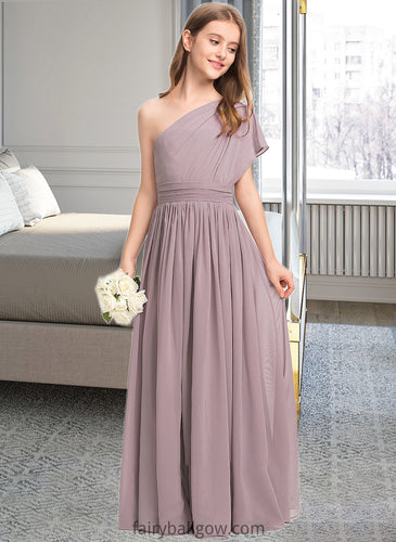 Madilynn A-Line One-Shoulder Floor-Length Chiffon Junior Bridesmaid Dress With Ruffle XXCP0013400