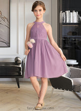 Load image into Gallery viewer, Micaela A-Line Scoop Neck Knee-Length Chiffon Lace Junior Bridesmaid Dress XXCP0013401