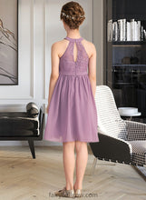 Load image into Gallery viewer, Micaela A-Line Scoop Neck Knee-Length Chiffon Lace Junior Bridesmaid Dress XXCP0013401