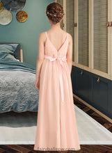 Load image into Gallery viewer, Frances A-Line V-neck Floor-Length Chiffon Junior Bridesmaid Dress With Ruffle Bow(s) XXCP0013402