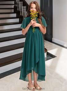 Bella A-Line Scoop Neck Asymmetrical Chiffon Junior Bridesmaid Dress With Ruffle Bow(s) XXCP0013403