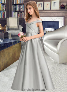 Jamiya Ball-Gown/Princess Off-the-Shoulder Floor-Length Satin Junior Bridesmaid Dress XXCP0013404