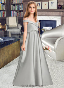 Jamiya Ball-Gown/Princess Off-the-Shoulder Floor-Length Satin Junior Bridesmaid Dress XXCP0013404