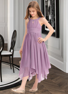 Diamond A-Line Scoop Neck Tea-Length Chiffon Junior Bridesmaid Dress With Ruffle Beading Bow(s) XXCP0013406