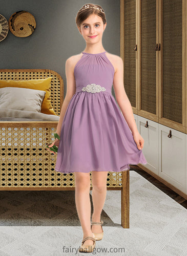 Kaelyn A-Line Scoop Neck Knee-Length Chiffon Junior Bridesmaid Dress With Ruffle Beading XXCP0013407