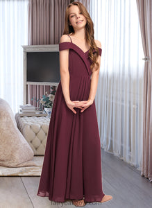 Amy A-Line Off-the-Shoulder Floor-Length Chiffon Junior Bridesmaid Dress XXCP0013408