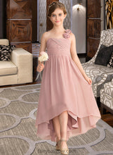 Load image into Gallery viewer, Maren A-Line One-Shoulder Asymmetrical Chiffon Junior Bridesmaid Dress With Ruffle Flower(s) Bow(s) XXCP0013410