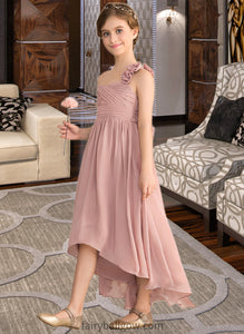 Maren A-Line One-Shoulder Asymmetrical Chiffon Junior Bridesmaid Dress With Ruffle Flower(s) Bow(s) XXCP0013410