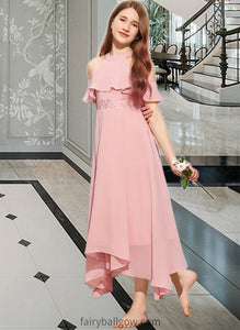 Chloe A-Line Scoop Neck Tea-Length Chiffon Lace Junior Bridesmaid Dress XXCP0013414