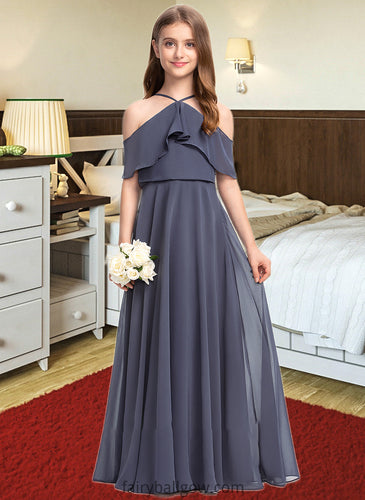 Hadassah A-Line Off-the-Shoulder Floor-Length Chiffon Junior Bridesmaid Dress With Cascading Ruffles XXCP0013415