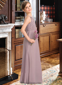 Jan A-LineScoopNeckFloor-LengthChiffonLaceJuniorBridesmaidDressWithRuffle#173272 XXCP0013416