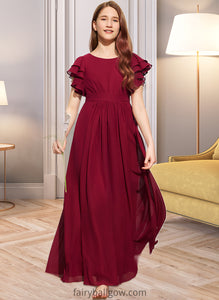 Paige A-Line Scoop Neck Floor-Length Chiffon Junior Bridesmaid Dress With Cascading Ruffles XXCP0013417