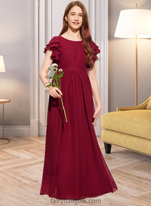 Paige A-Line Scoop Neck Floor-Length Chiffon Junior Bridesmaid Dress With Cascading Ruffles XXCP0013417