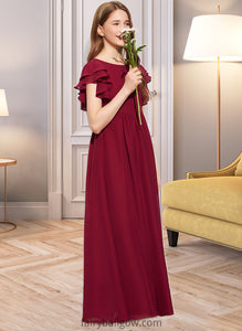 Paige A-Line Scoop Neck Floor-Length Chiffon Junior Bridesmaid Dress With Cascading Ruffles XXCP0013417