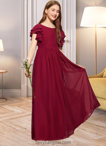 Paige A-Line Scoop Neck Floor-Length Chiffon Junior Bridesmaid Dress With Cascading Ruffles XXCP0013417