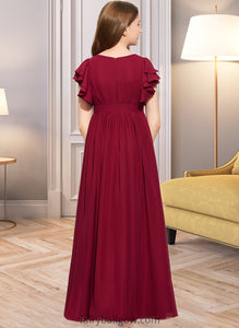 Paige A-Line Scoop Neck Floor-Length Chiffon Junior Bridesmaid Dress With Cascading Ruffles XXCP0013417