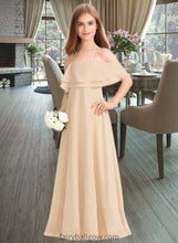 Load image into Gallery viewer, Nita A-Line Off-the-Shoulder Floor-Length Chiffon Junior Bridesmaid Dress With Cascading Ruffles XXCP0013419