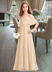 Nita A-Line Off-the-Shoulder Floor-Length Chiffon Junior Bridesmaid Dress With Cascading Ruffles XXCP0013419