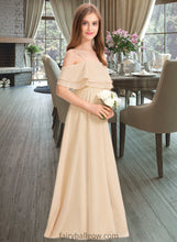 Load image into Gallery viewer, Nita A-Line Off-the-Shoulder Floor-Length Chiffon Junior Bridesmaid Dress With Cascading Ruffles XXCP0013419