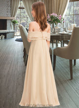 Load image into Gallery viewer, Nita A-Line Off-the-Shoulder Floor-Length Chiffon Junior Bridesmaid Dress With Cascading Ruffles XXCP0013419