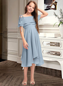 Sahna A-Line Off-the-Shoulder Asymmetrical Chiffon Junior Bridesmaid Dress With Cascading Ruffles XXCP0013420