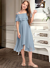 Load image into Gallery viewer, Sahna A-Line Off-the-Shoulder Asymmetrical Chiffon Junior Bridesmaid Dress With Cascading Ruffles XXCP0013420