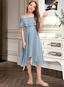 Sahna A-Line Off-the-Shoulder Asymmetrical Chiffon Junior Bridesmaid Dress With Cascading Ruffles XXCP0013420