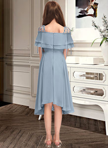 Sahna A-Line Off-the-Shoulder Asymmetrical Chiffon Junior Bridesmaid Dress With Cascading Ruffles XXCP0013420