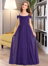 Load image into Gallery viewer, Jennifer A-Line Off-the-Shoulder Floor-Length Chiffon Junior Bridesmaid Dress With Ruffle XXCP0013421