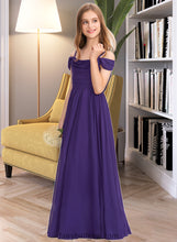 Load image into Gallery viewer, Jennifer A-Line Off-the-Shoulder Floor-Length Chiffon Junior Bridesmaid Dress With Ruffle XXCP0013421