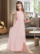 Load image into Gallery viewer, Allisson A-Line Scoop Neck Floor-Length Chiffon Junior Bridesmaid Dress With Ruffle Split Front XXCP0013425