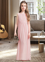 Load image into Gallery viewer, Allisson A-Line Scoop Neck Floor-Length Chiffon Junior Bridesmaid Dress With Ruffle Split Front XXCP0013425